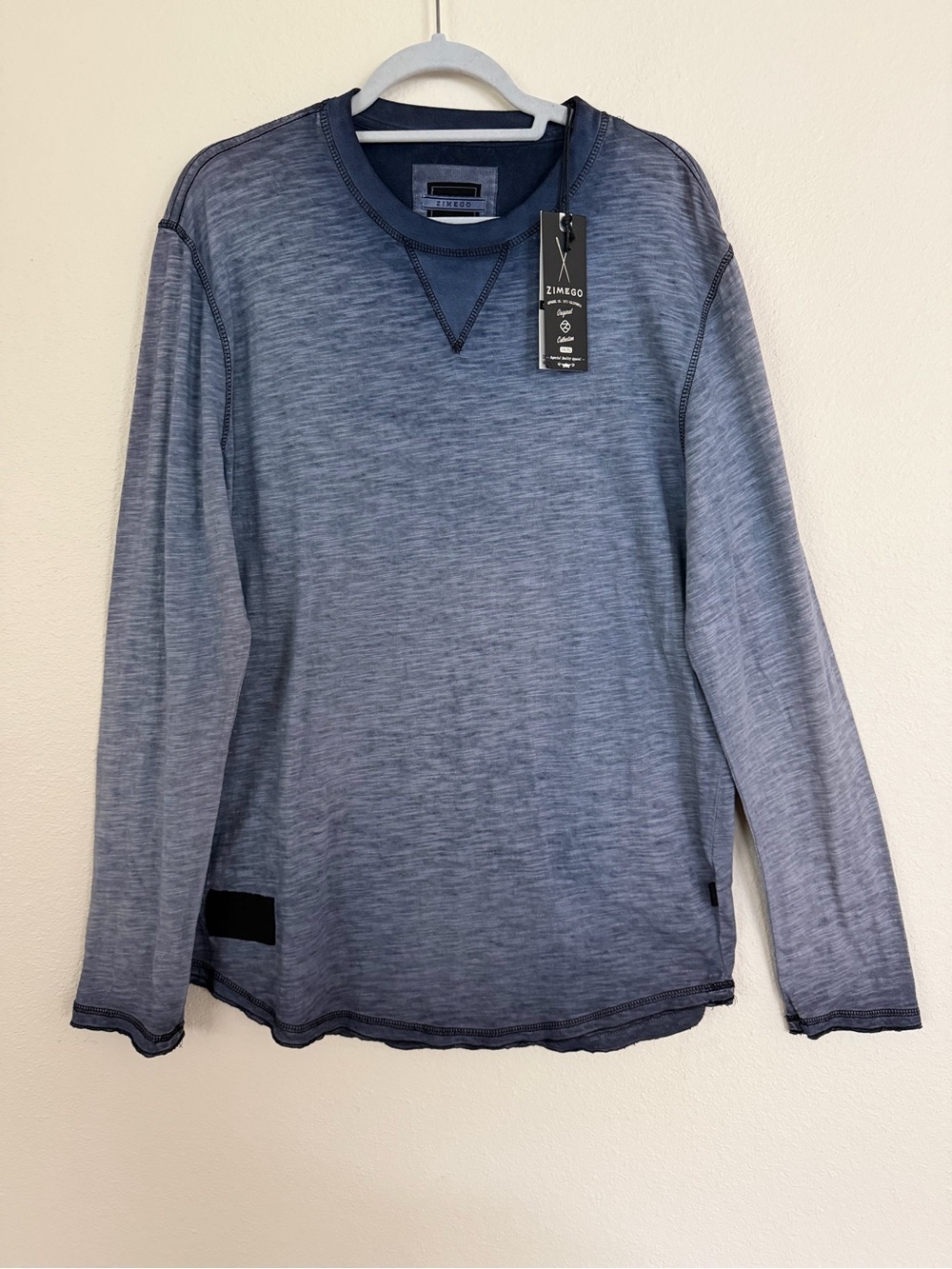 ZIMEGO T-Shirt Mens L Slate Blue Long Sleeve Slub Knit Crew Neck New T032